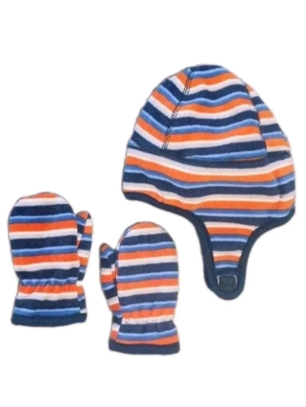 Toby NYC Infant Toddler Hat and Mittens Set Navy Stripes Double Layer Fleece